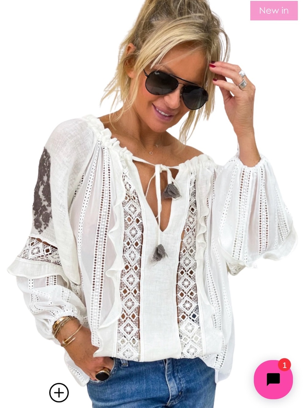 Vanitarosa White Crochet Tie-Front linen Blouse with original dust bag,
